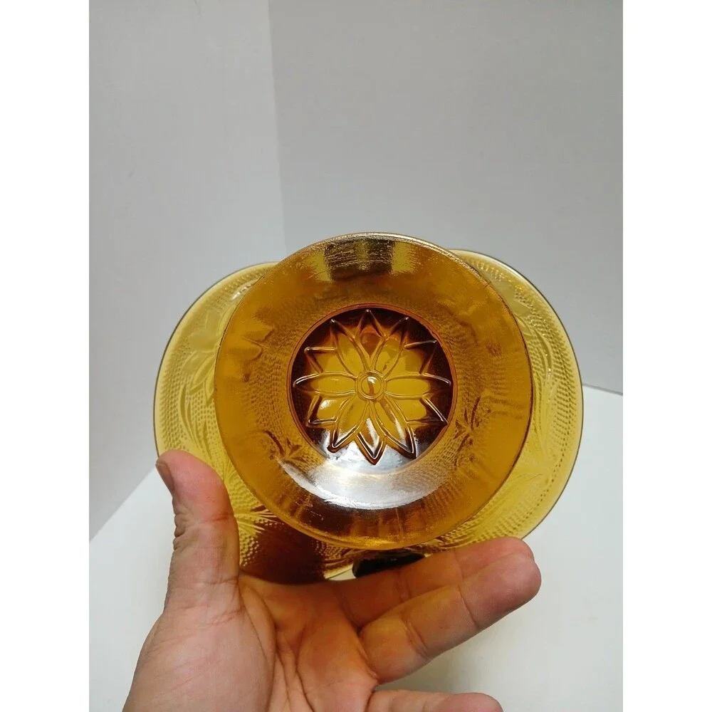 ​Tiara‎ Glass Amber Basket w/ Handle Rounded Rim JD Mark Vtg